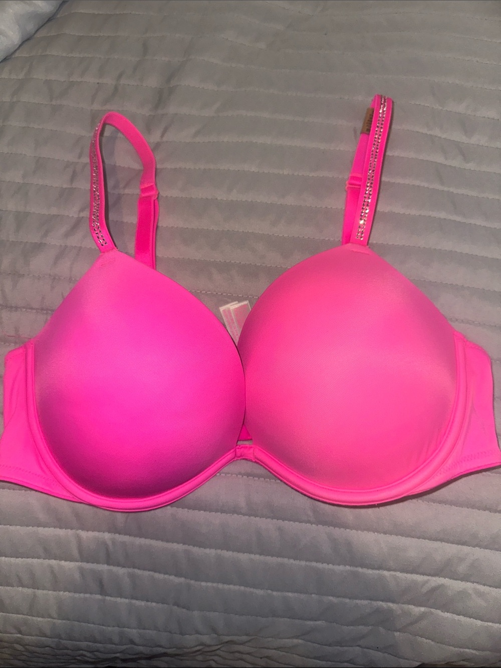 Victoria's Secret Neon Pink Smooth Push-Up Bra with Embellished Straps